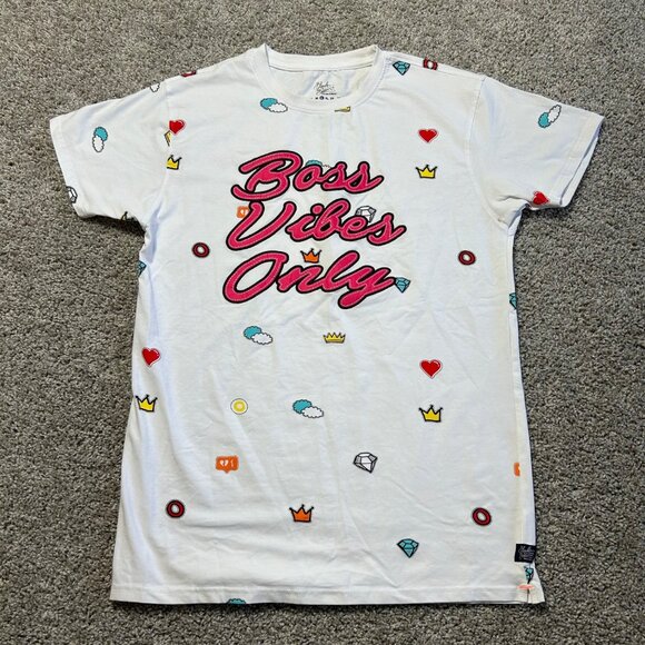 Blecker & Mercer Mens Sz L Boss Vibes Only White Graphic Tee Casual Shirt - Picture 2 of 8